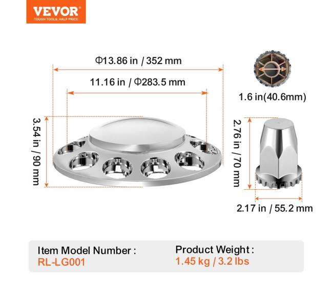 Priekinės ašies dangtelio rinkinys ABS veržlių dangčiais6