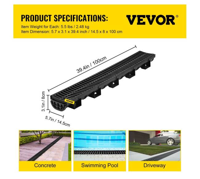 Trenkinis drenažas su plastikine grotele, 3 komplektai6