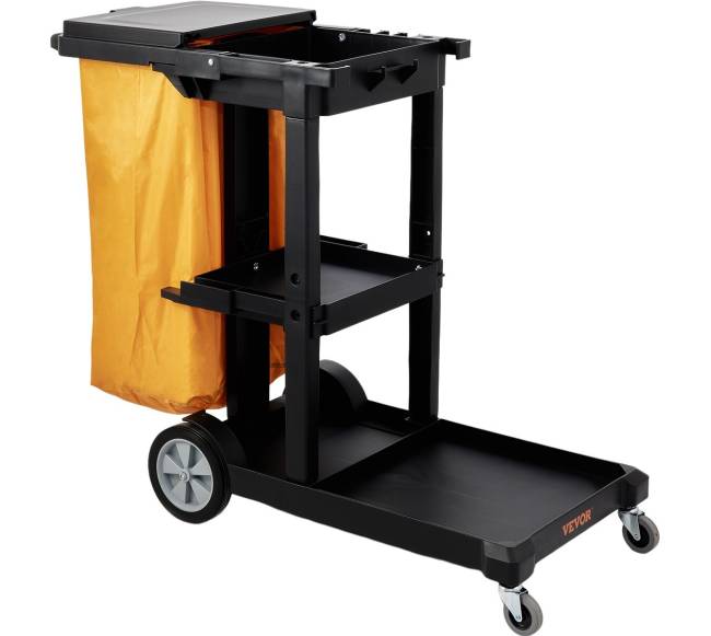 Valymo vežimėlis su 3 lentynomis, geltona ir juoda0