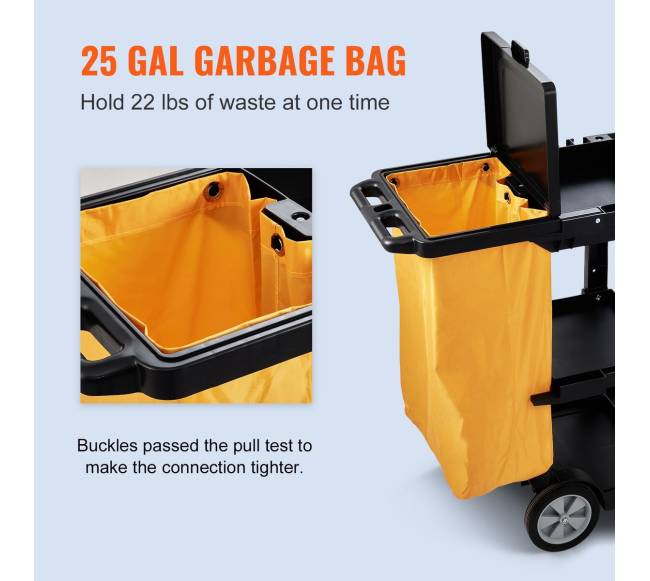 Valymo vežimėlis su 3 lentynomis, geltona ir juoda3