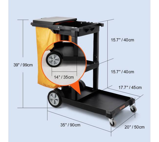 Valymo vežimėlis su 3 lentynomis, geltona ir juoda4