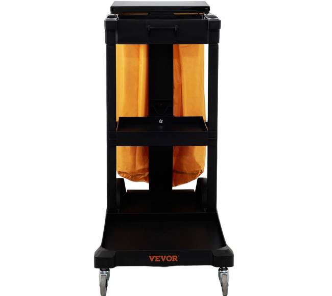 Valymo vežimėlis su 3 lentynomis, geltona ir juoda10