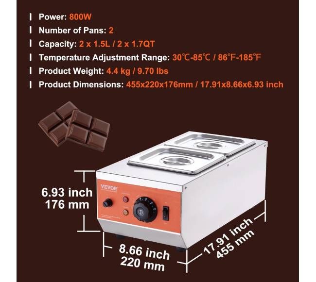 Šokolado lydymo mašina 9 kg 2 talpos6