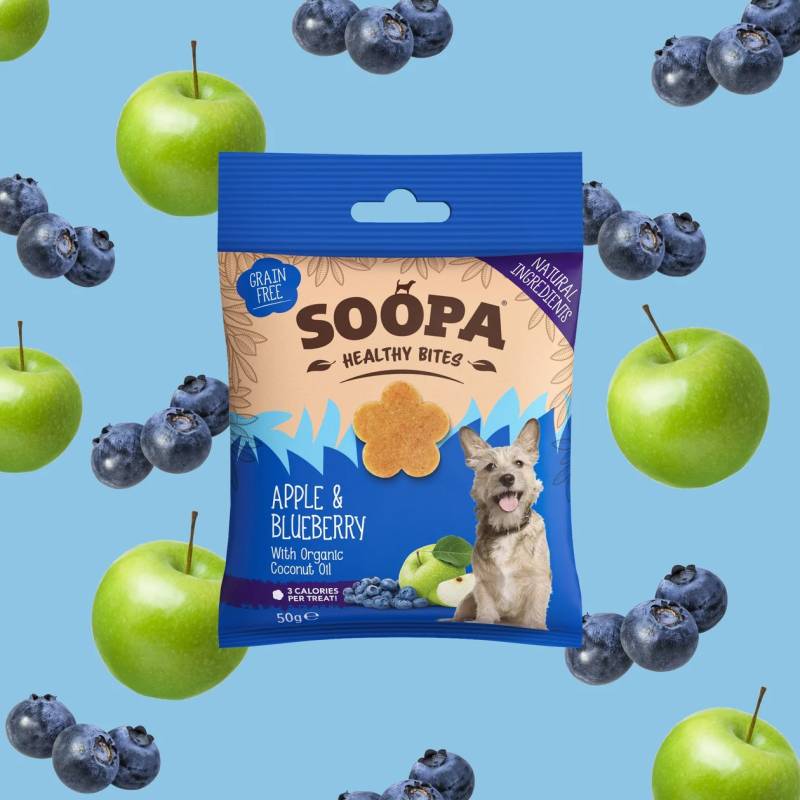 SOOPA Obuolių ir mėlynių skanėstai šunims, Apple - Blueberry Dog Dental Sticks, 50g0