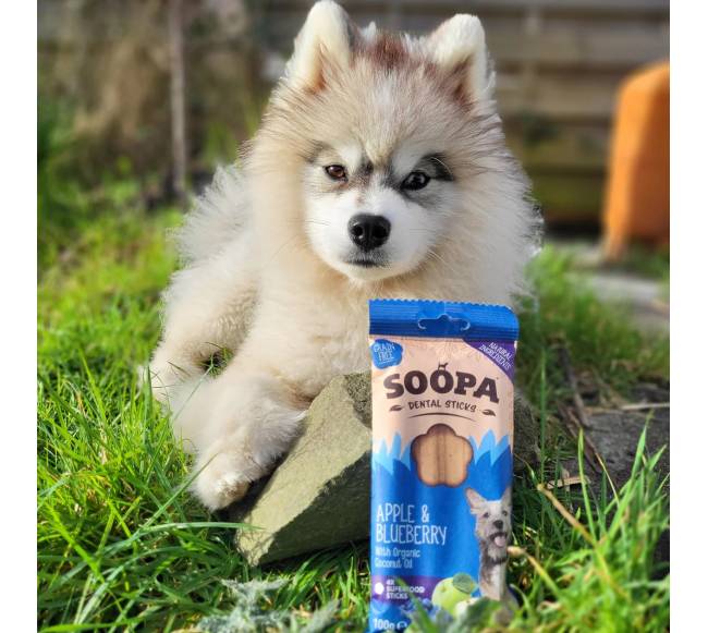 SOOPA Obuolių ir mėlynių lazdelės šunims, Apple - Blueberry Dog Dental Sticks, 100g2