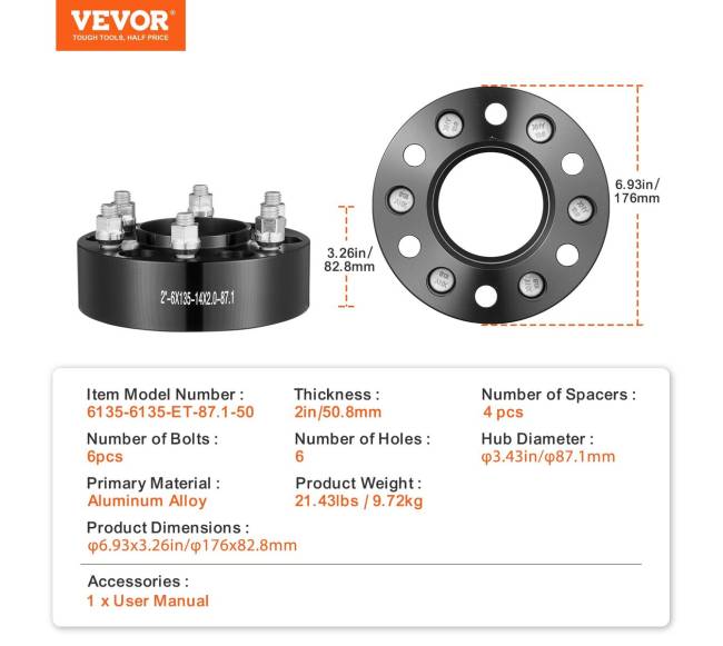 2" ratų tarpikliai 6 skylių 4 vnt juodi6