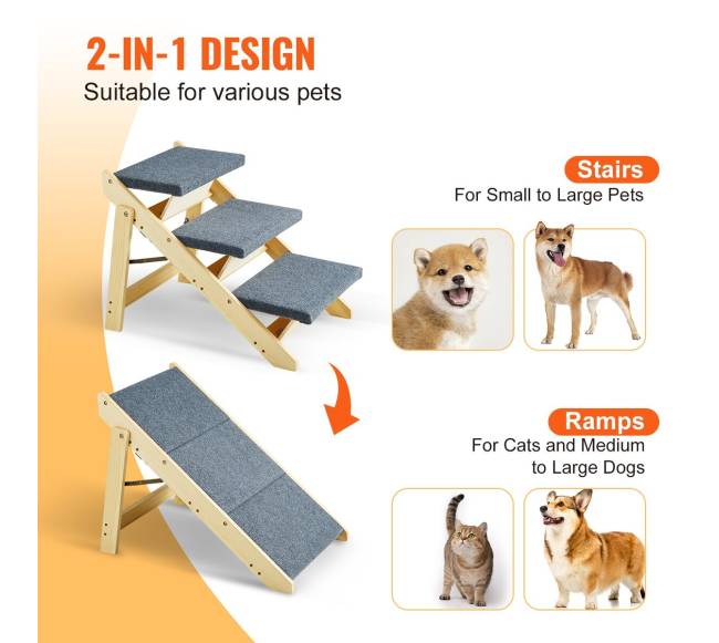 Medinės šunų kopėčios 3 pakopų 2-in-12