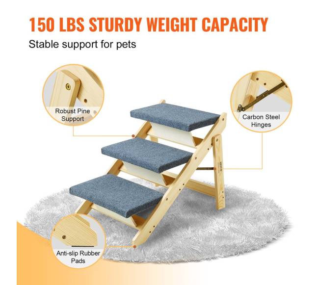 Medinės šunų kopėčios 3 pakopų 2-in-13