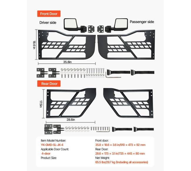 4-durų vamzdinės durys Jeep Wrangler 2007-20186