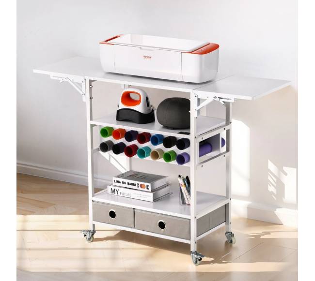 Sulankstomas amatų vežimėlis su stalais ir laikikliais0