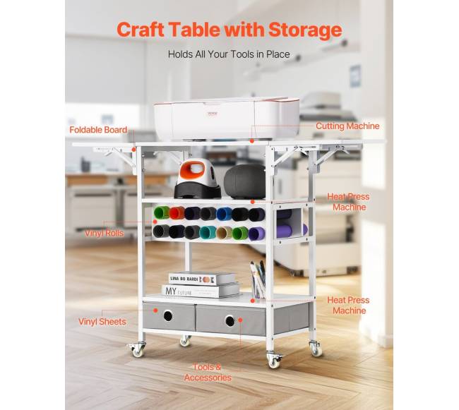 Sulankstomas amatų vežimėlis su stalais ir laikikliais1