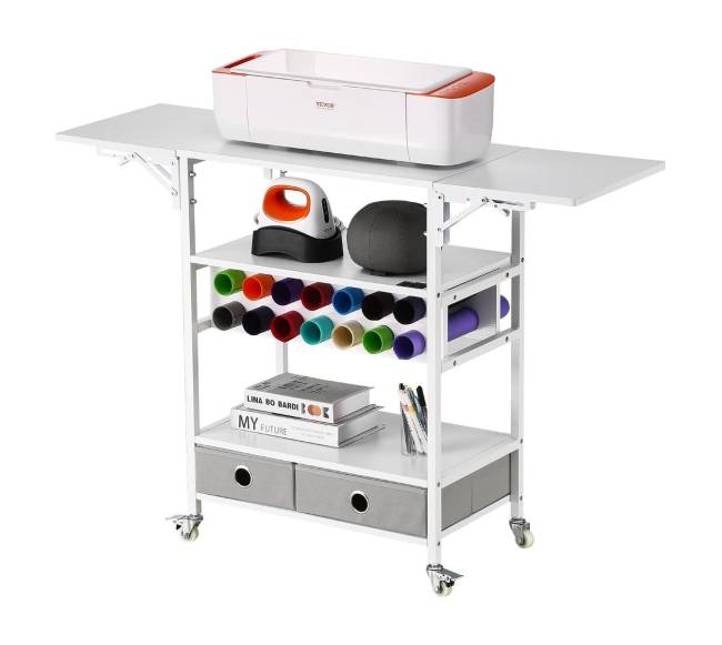 Sulankstomas amatų vežimėlis su stalais ir laikikliais9