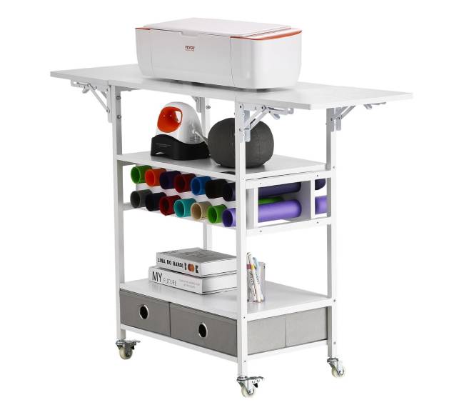 Sulankstomas amatų vežimėlis su stalais ir laikikliais10