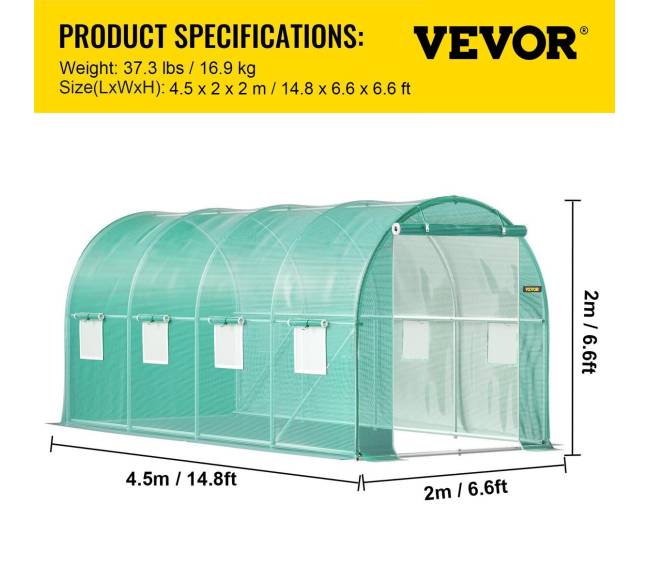 Įėjimo tunelinė šiltnamis, 4.5 x 2 x 2 m6