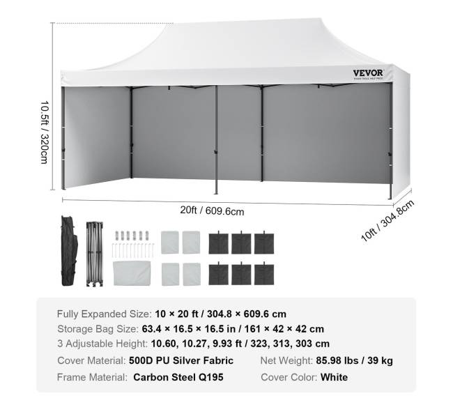 Lauko pavėsinė su sienelėmis ir maišu, 10x20 FT6