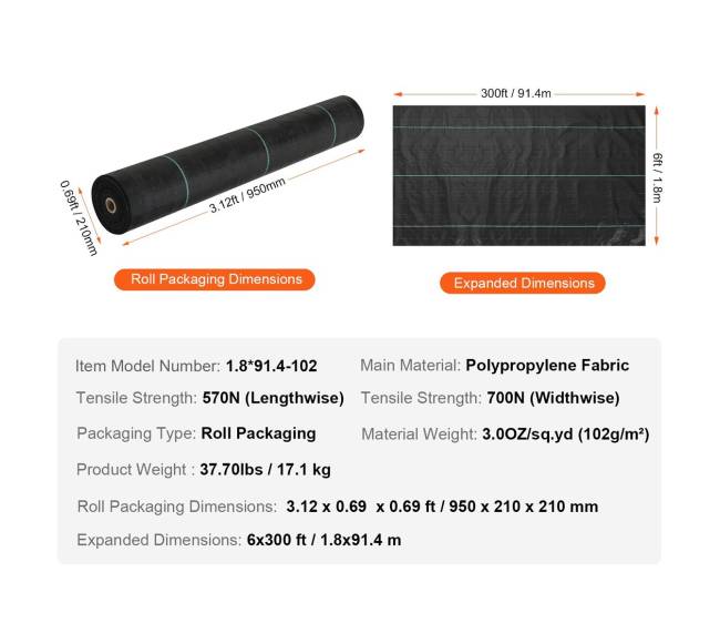 Juoda piktžolių barjerinė plėvelė, 6x91 m6