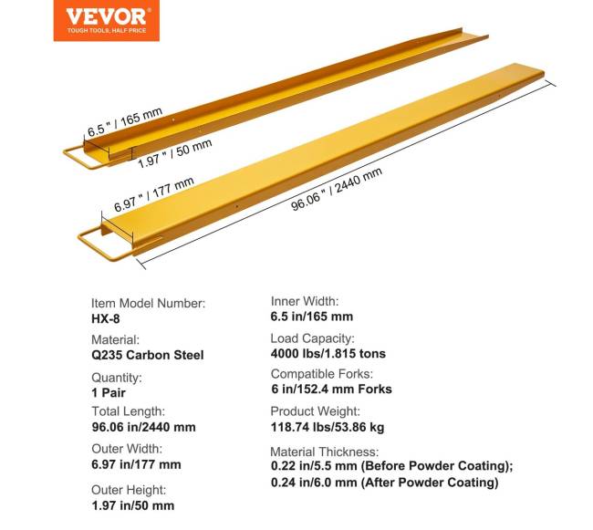 Šakės prailginimai, 244 cm ilgio, 16,5 cm pločio6
