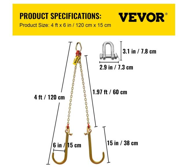 v tipo grandinė 8 mm, 0,6 m, 4,2 t6
