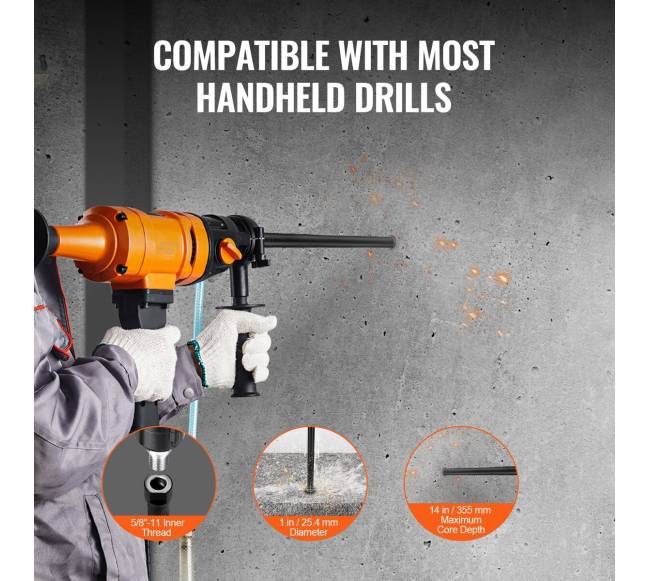 Betonui skirtas šlapioje sąlyje deimantinis grėžtuvas 25,4 mm3