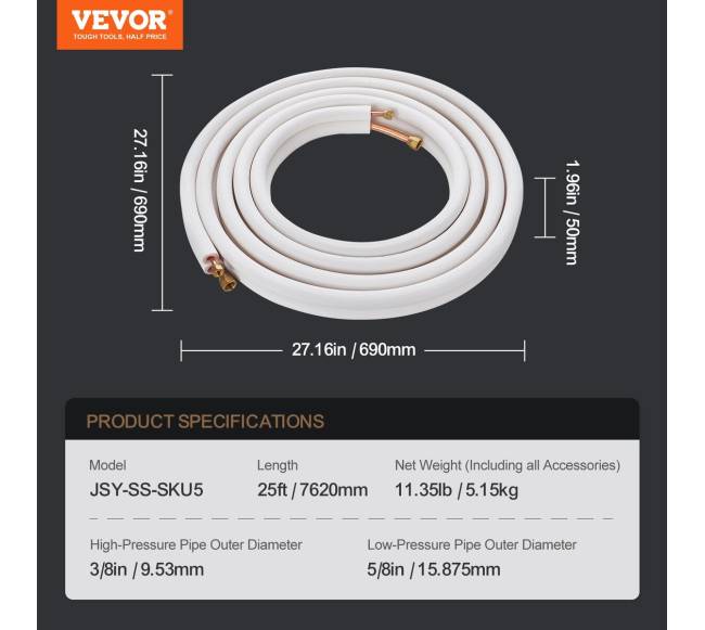 7620 mm mini split linijų rinkinys su izoliacija6