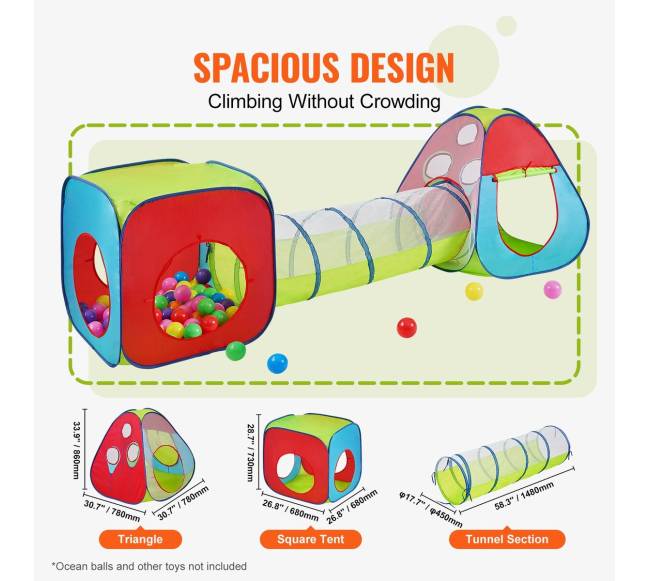 Vaikiška 3 in 1 žaidimų palapinė su tuneliu2