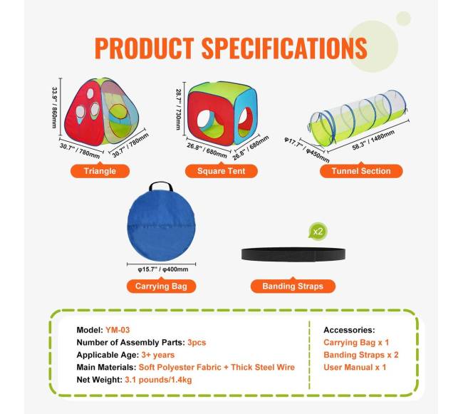 Vaikiška 3 in 1 žaidimų palapinė su tuneliu6