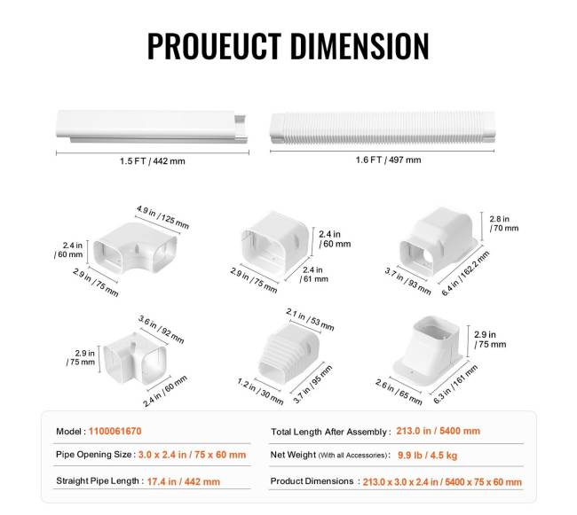 Mini kondicionieriaus vamzdžių danga 75 mm, 5.4 m, balta6