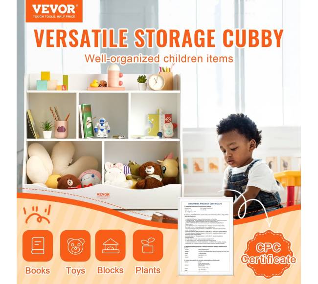 Vaikiška medinė žaislų lentyna su knygų skyriumi1