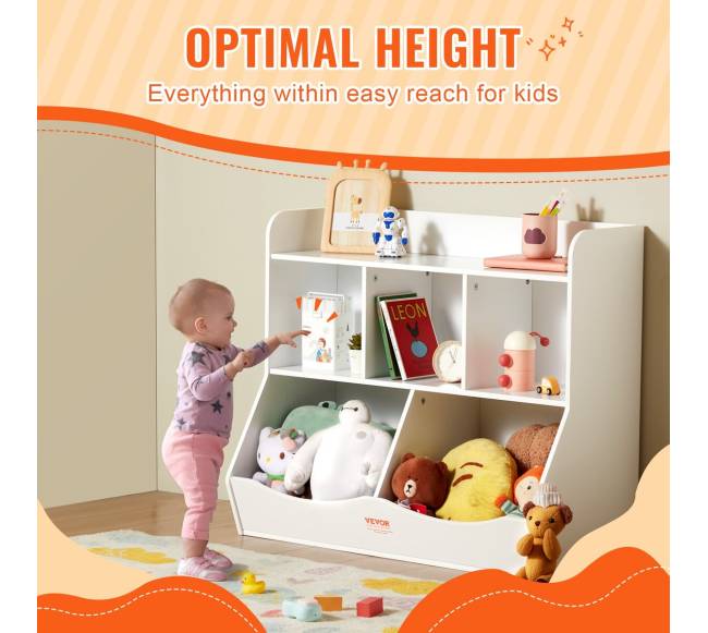 Vaikiška medinė žaislų lentyna su knygų skyriumi2