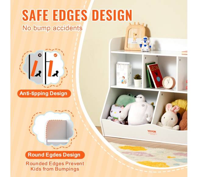 Vaikiška medinė žaislų lentyna su knygų skyriumi3