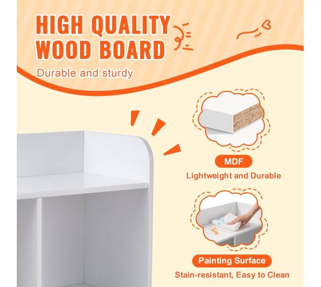 Vaikiška medinė žaislų lentyna su knygų skyriumi4