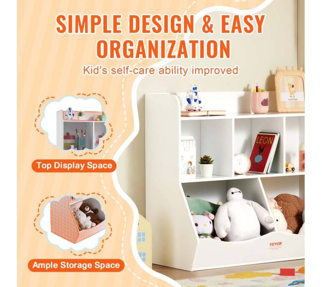 Vaikiška medinė žaislų lentyna su knygų skyriumi5