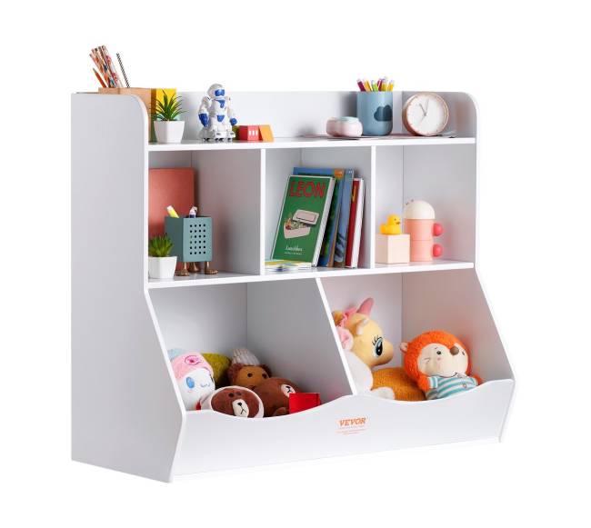 Vaikiška medinė žaislų lentyna su knygų skyriumi8