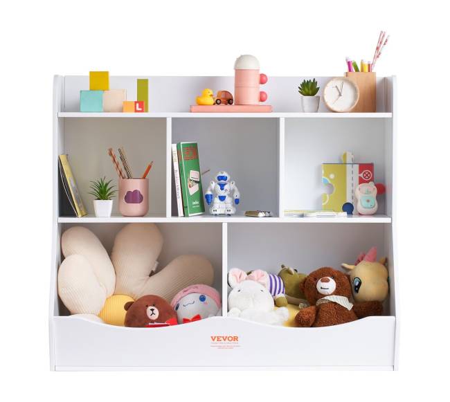 Vaikiška medinė žaislų lentyna su knygų skyriumi9