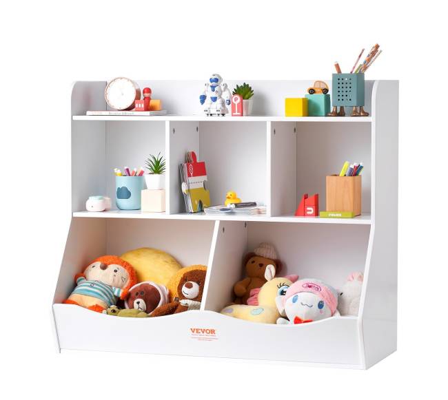 Vaikiška medinė žaislų lentyna su knygų skyriumi10