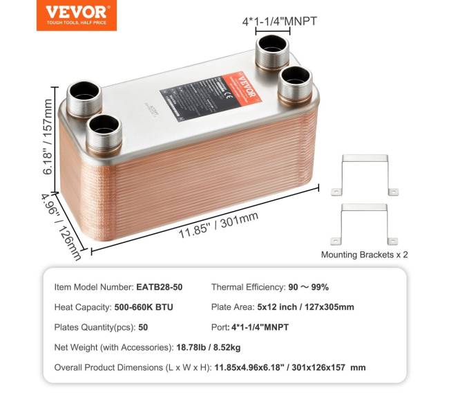 50 plokščių šilumokaitis su 4 MNPT6