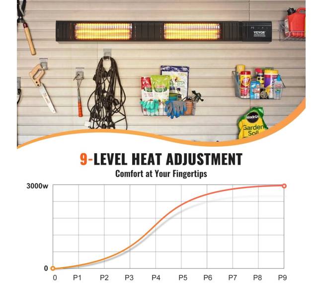 Infraraudonųjų spindulių šildytuvas 3000W su nuotolinio valdymo pultu2