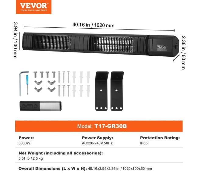 Infraraudonųjų spindulių šildytuvas 3000W su nuotolinio valdymo pultu6