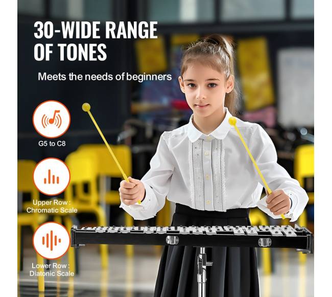 30 natų glokenspielis su lazdelėmis ir stovu2