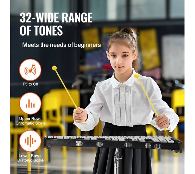 32 natų metalofonas su lazdelėmis ir stovu2