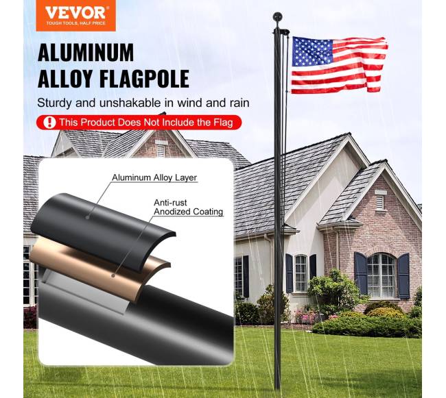 6 m juoda aliuminio vėliavos stiebas1