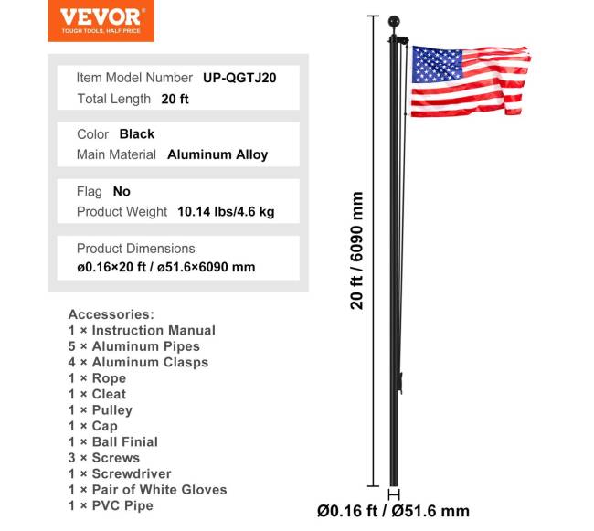 6 m juoda aliuminio vėliavos stiebas6