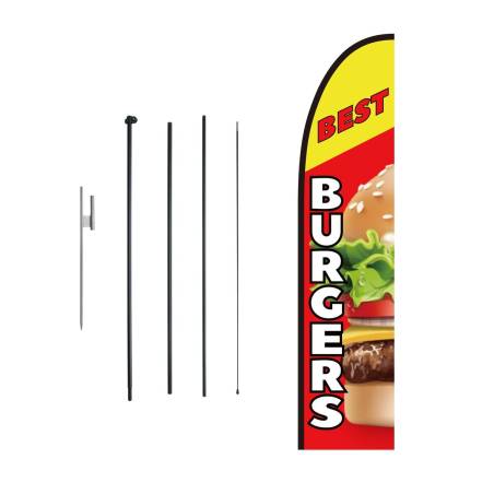 Reklaminė vėliava burgerių restoranui su vėliavos stulpu0