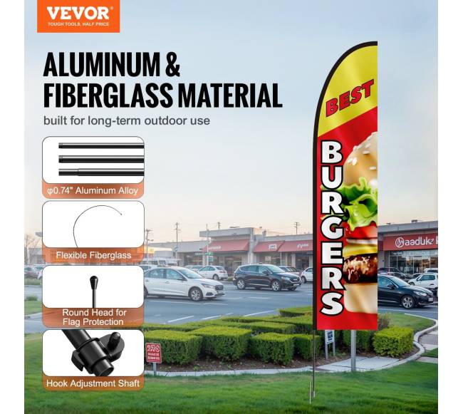 Reklaminė vėliava burgerių restoranui su vėliavos stulpu1
