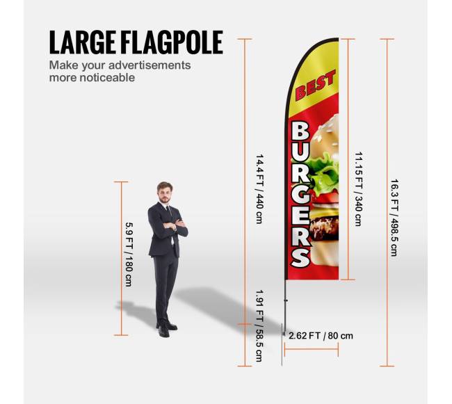 Reklaminė vėliava burgerių restoranui su vėliavos stulpu2