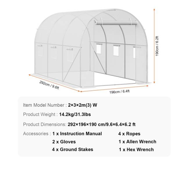Erdvus tunelinis šiltnamis 292x196x190 cm6