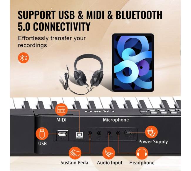 88 klavišų skaitmeninis pianinas su stovu3