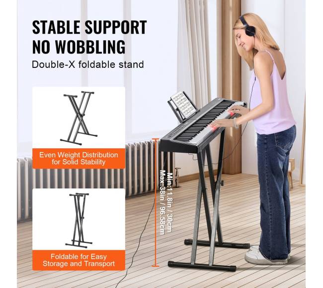 88 klavišų skaitmeninis pianinas su stovu5