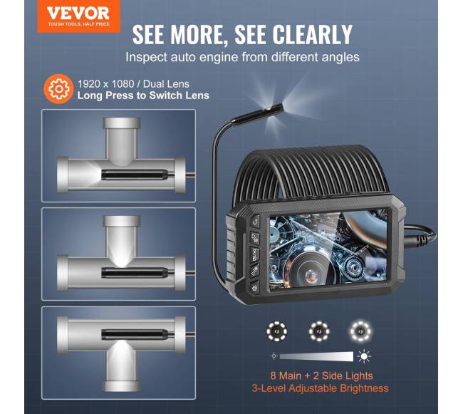 Endoskopinė kamera su šviesomis ir 5 colių ekranu1