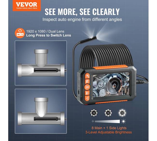 Endoskopinė kamera su šviesomis, dviguba objektyvo boroskopo kamera1